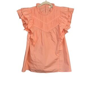 Entro Ruffle Sleeve Top Mock Neck Pleated Blouse Pink Size‎ L